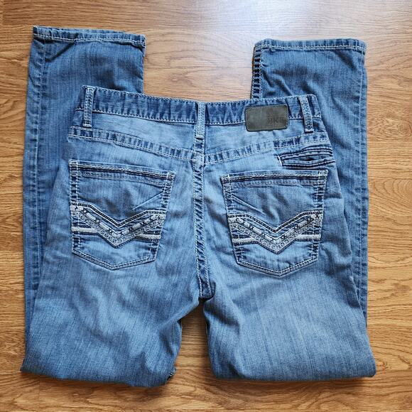 BKE Jake Straight Leg Jeans Mens Size 34R Blue Denim Stretch Contrast Stitch - Picture 5 of 11
